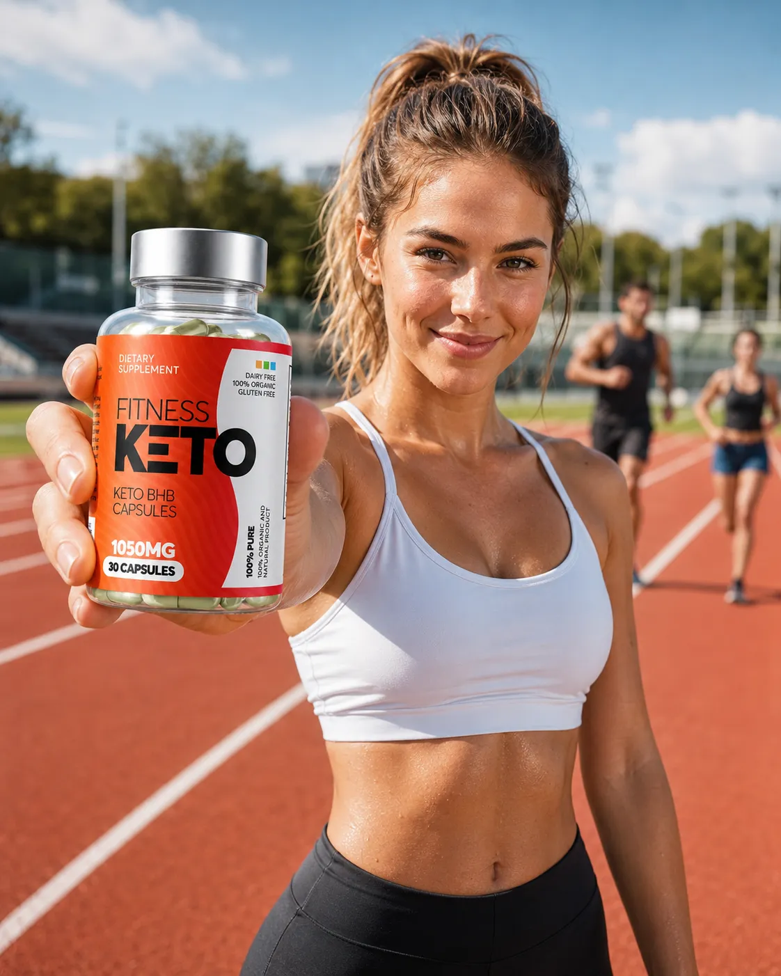 Athlète canadienne tenant Fitness Keto Capsules avec offre officielle Canada